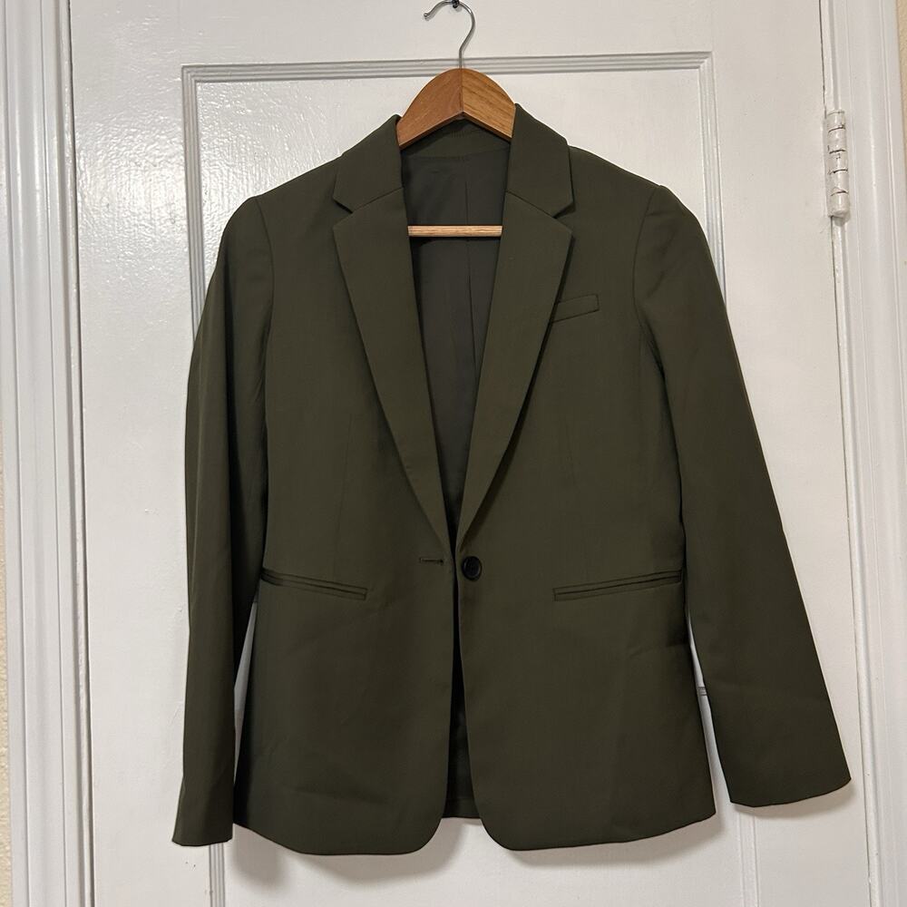 Everlane Women’s Olive Green Wool Blazer One Button Jacket Size 0 NWOT